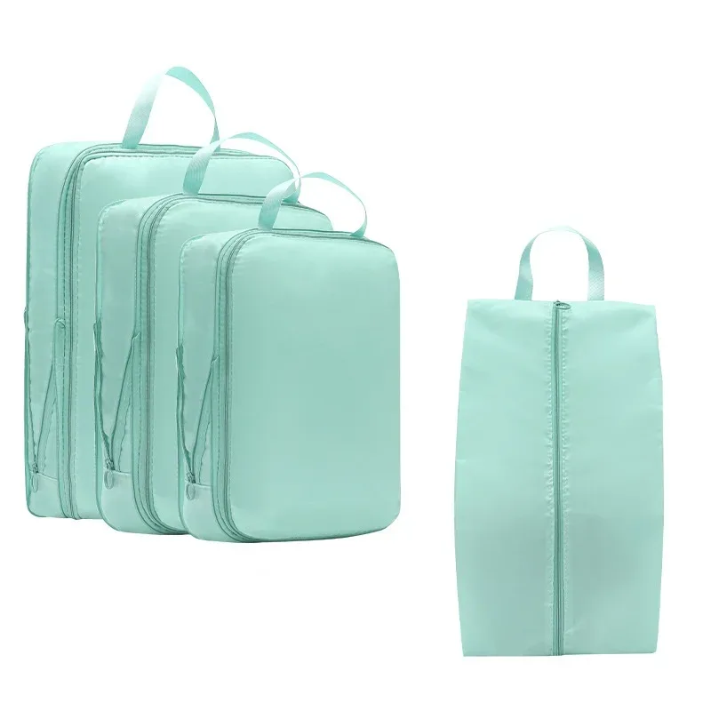 ensemble de sacs de rangement pour bagages pour vêtements en forme de cubo compressible et extensible de 4 pièces, en tissu doux et résistant de haute qualité, avec sacs de rangement adaptés aux vêtements, chaussures, cosmétiques et articles de toilette, organisateur de voyage multifonctionnel à fermeture éclair facile à emballer