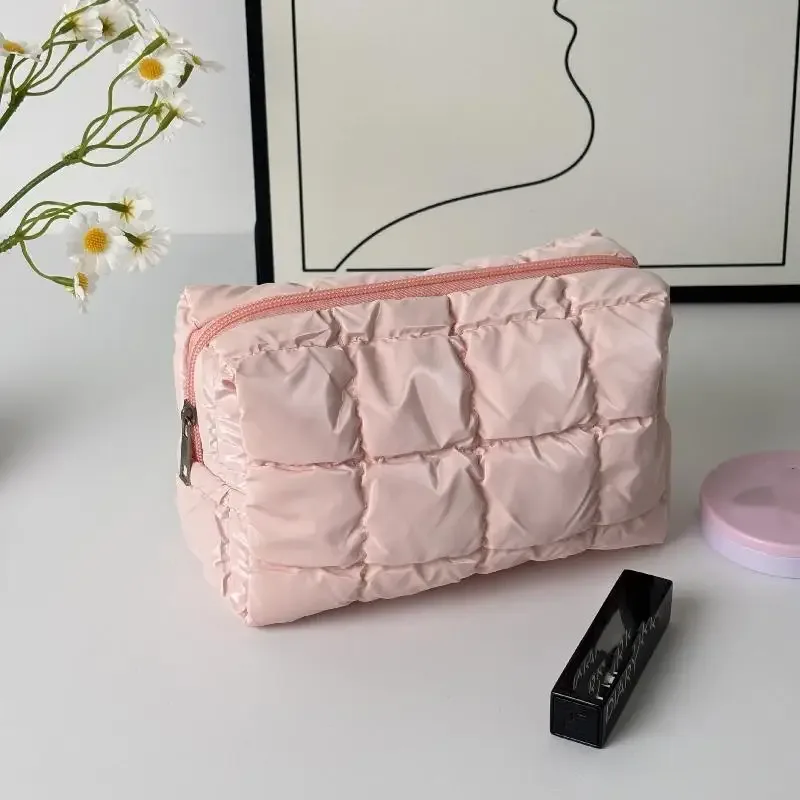 grande trousse de toilette zippée, mignonne, en coton doux, matelassée, pour femmes