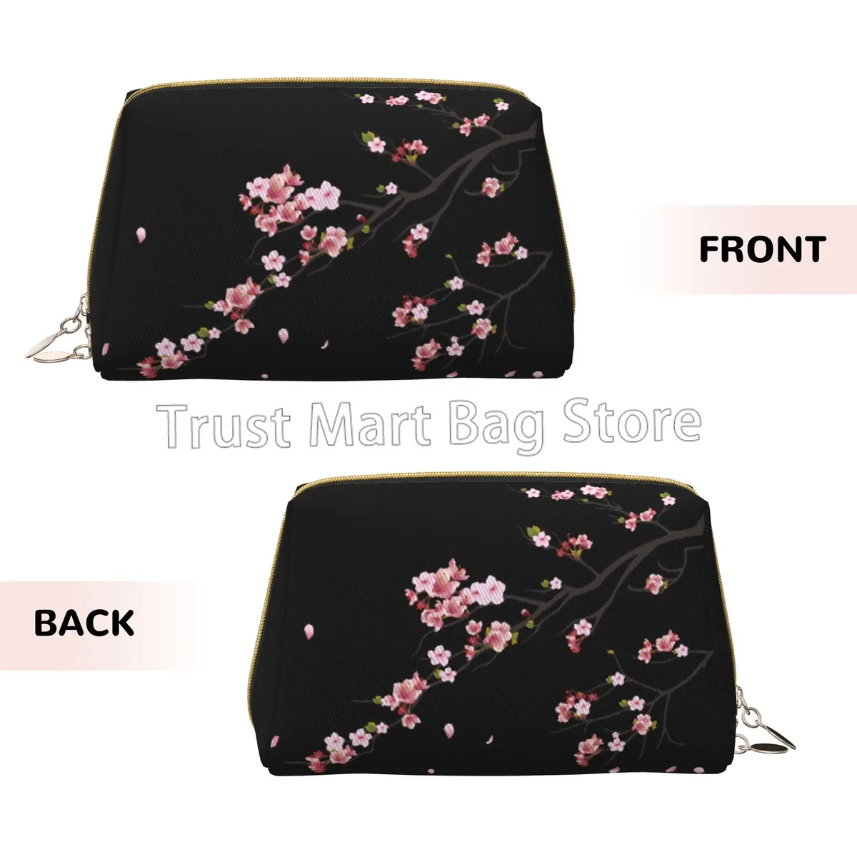 Trousse de toilette en cuir sans fleurs pour femme, sacs cosmétiques de voyage, stockage de maquillage en poudre, étanche avec fermeture éclair, cadeau japonais Sakura