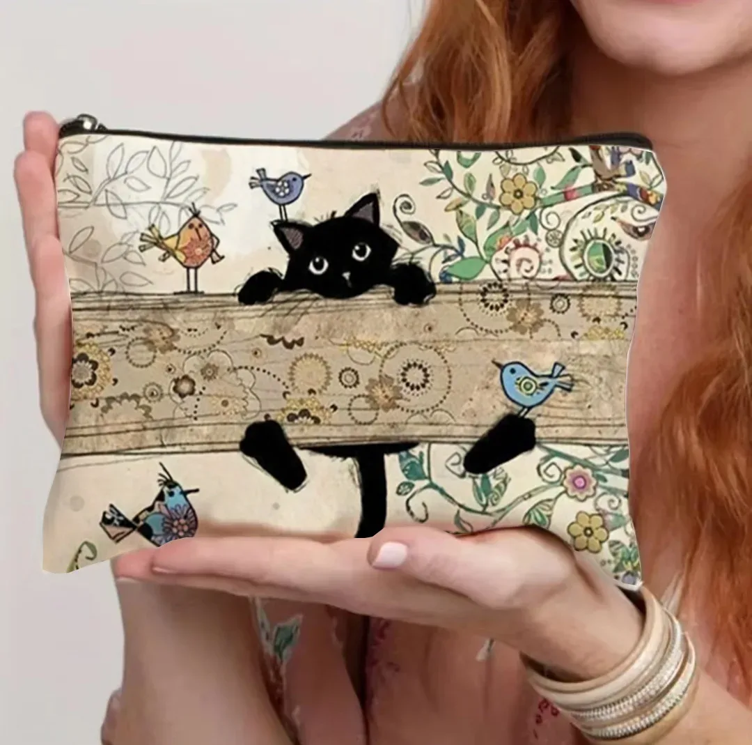 pochette à fermeture éclair à motif de chat noir, durable, sac à cosmétiques, cadeau pour les sœurs, les amis, les amoureux des chats | trousse de maquillage design et colorée
