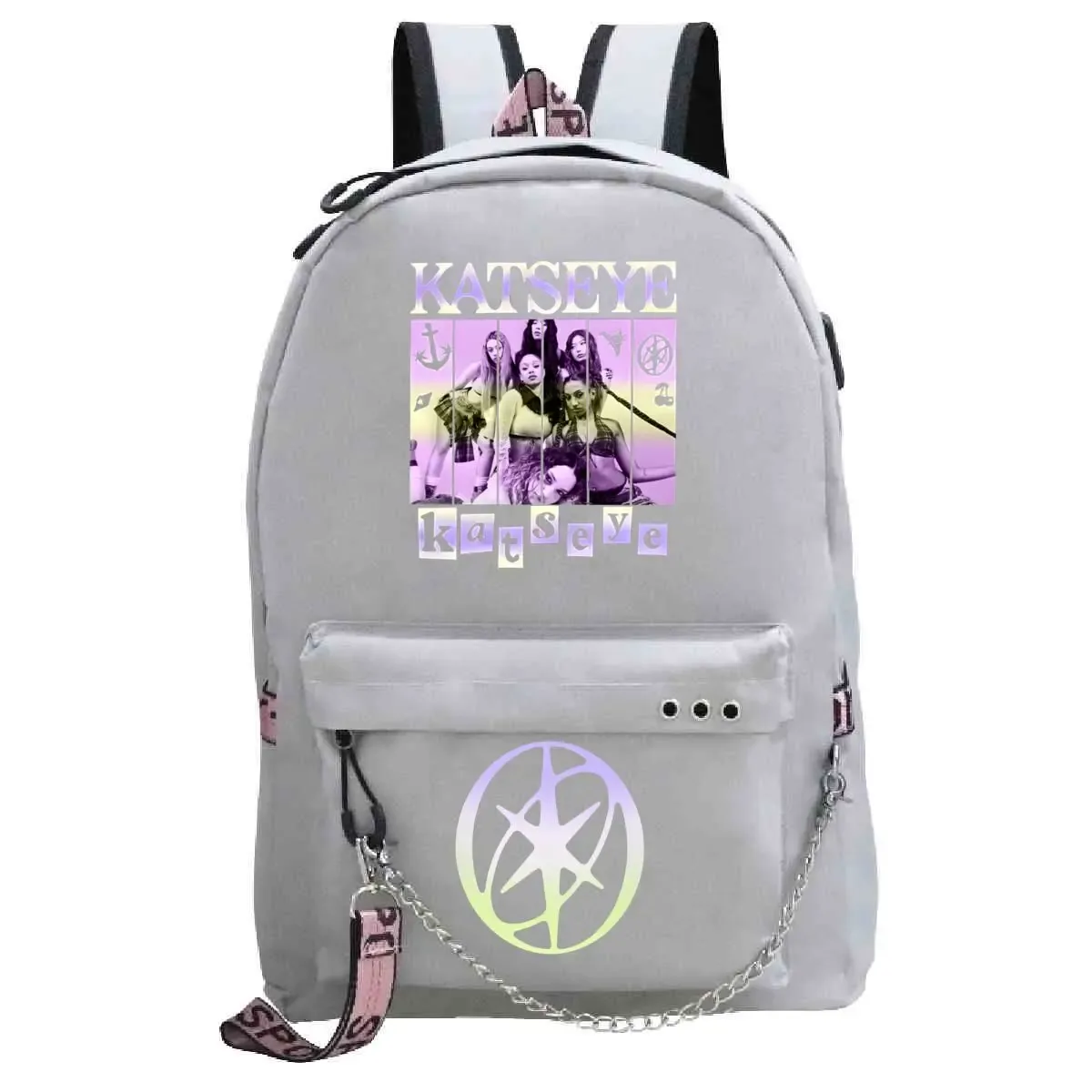 sac à dos usb katseye pop girl group pour femme, esthétique coréenne ulzzang, avec chaîne et fermeture éclair, idéal pour l'école et les adolescents