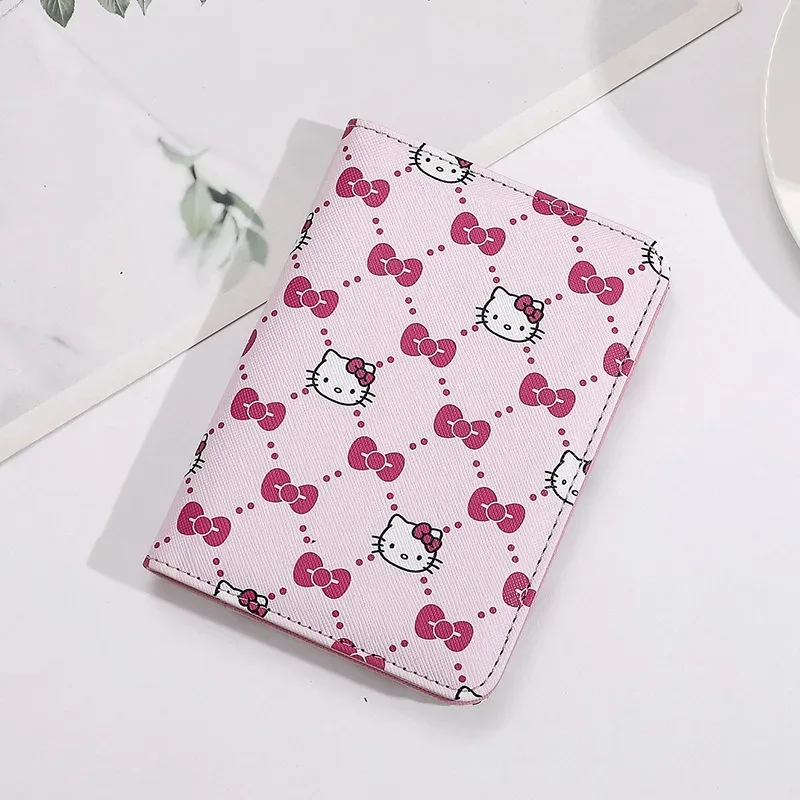 hello kitty – couverture de passeport en cuir pu pour femmes, porte-monnaie multifonction pour cartes de crédit, porte-passeport, étui organisateur de billets d'avion rose