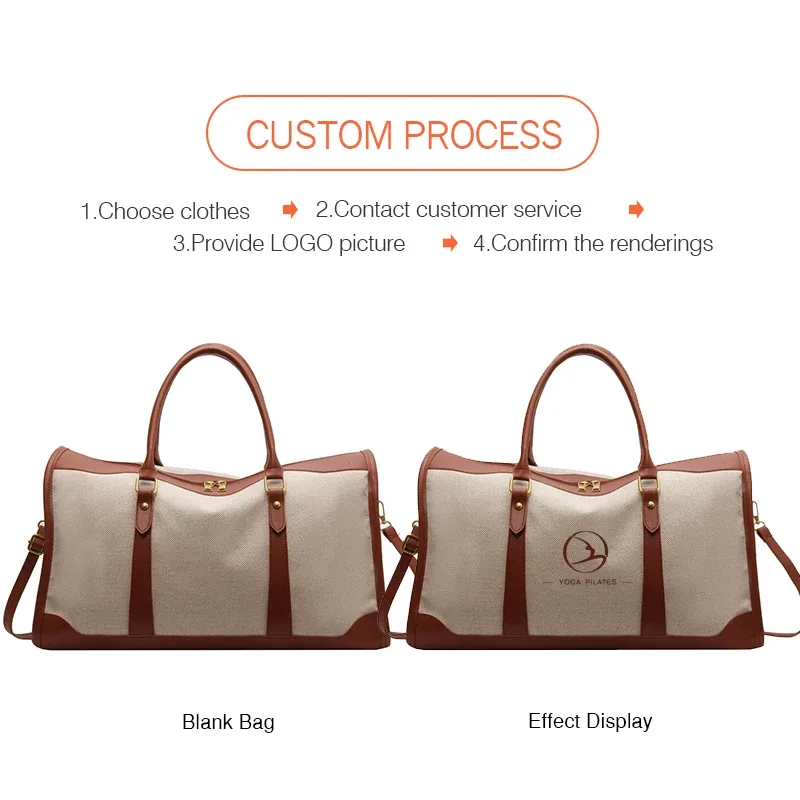 sacs de voyage en toile grande capacité pour femmes, sac à main de voyage personnalisé avec logo, sac de sport vintage, personnalisation sur mesure
