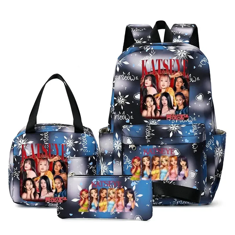 sacs à dos katseye à imprimé amusant, ensemble de 3 pièces, sacs d'école en nylon pour ordinateur portable pour femmes, pour adolescentes, garçons, étudiants, enfants, kawaii