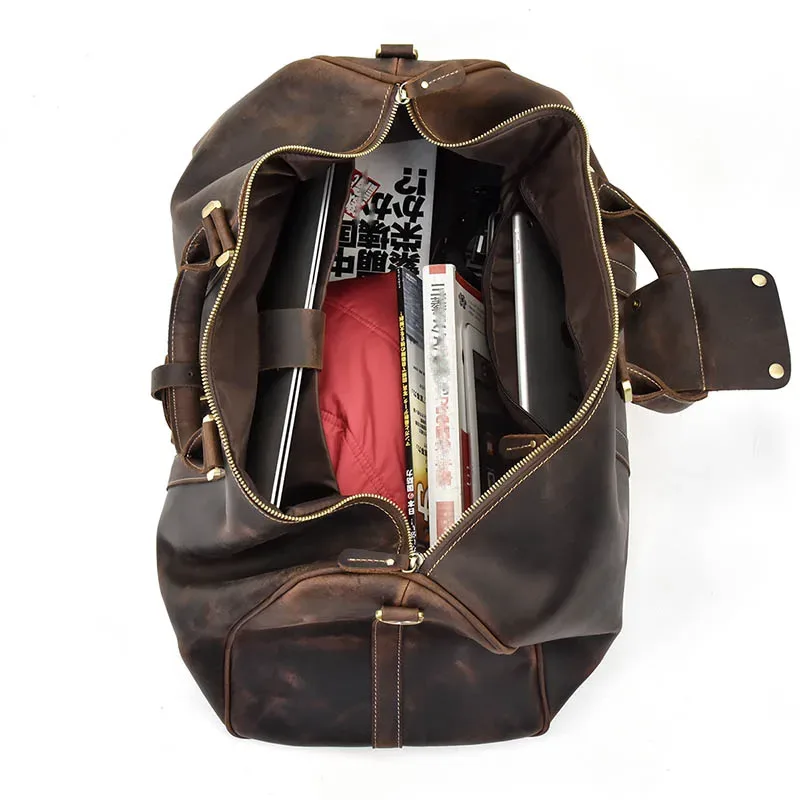 sac de voyage vintage en cuir véritable pour homme, fourre-tout de voyage, grand sac de week-end, sac de sport en peau de vache, bagage à main pour homme, grands sacs à main, 60cm