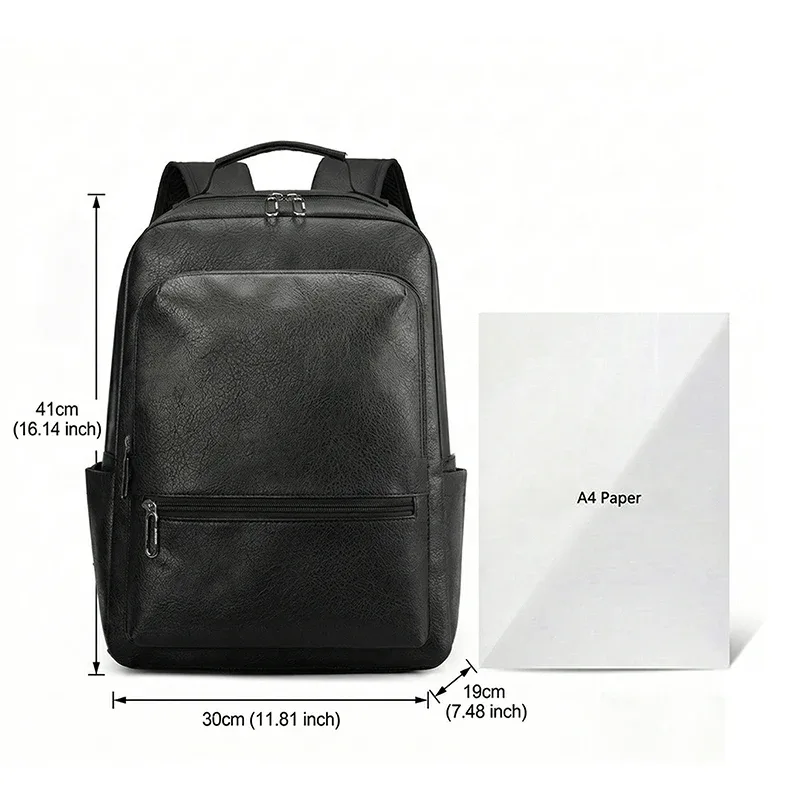 sac à dos en cuir pu pour hommes, grande capacité, sac pour ordinateur portable, adapté aux ordinateurs portables, sac de voyage classique et décontracté pour le travail et les étudiants