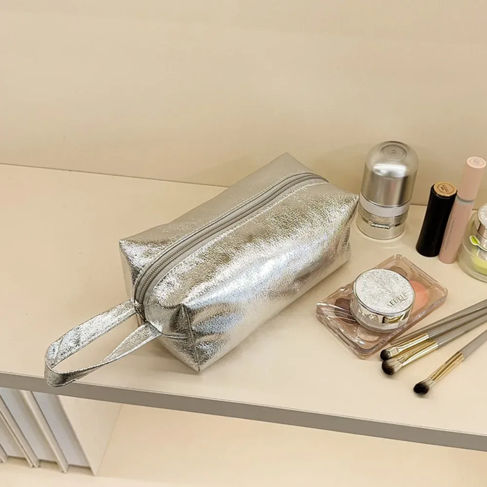 sac de maquillage brillant à la mode, grande capacité, sac cosmétique portable, sac de rangement multi-usage pour articles de toilette et soins de la peau, sac de voyage