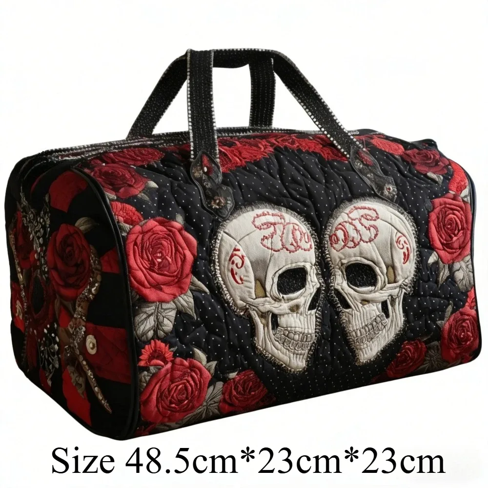 sac de voyage matelassé 3d vintage gothique imprimé crâne et rose, sac de week-end, bagage cabine, sac à main y2k style motard chic, sacs de vacances uniques