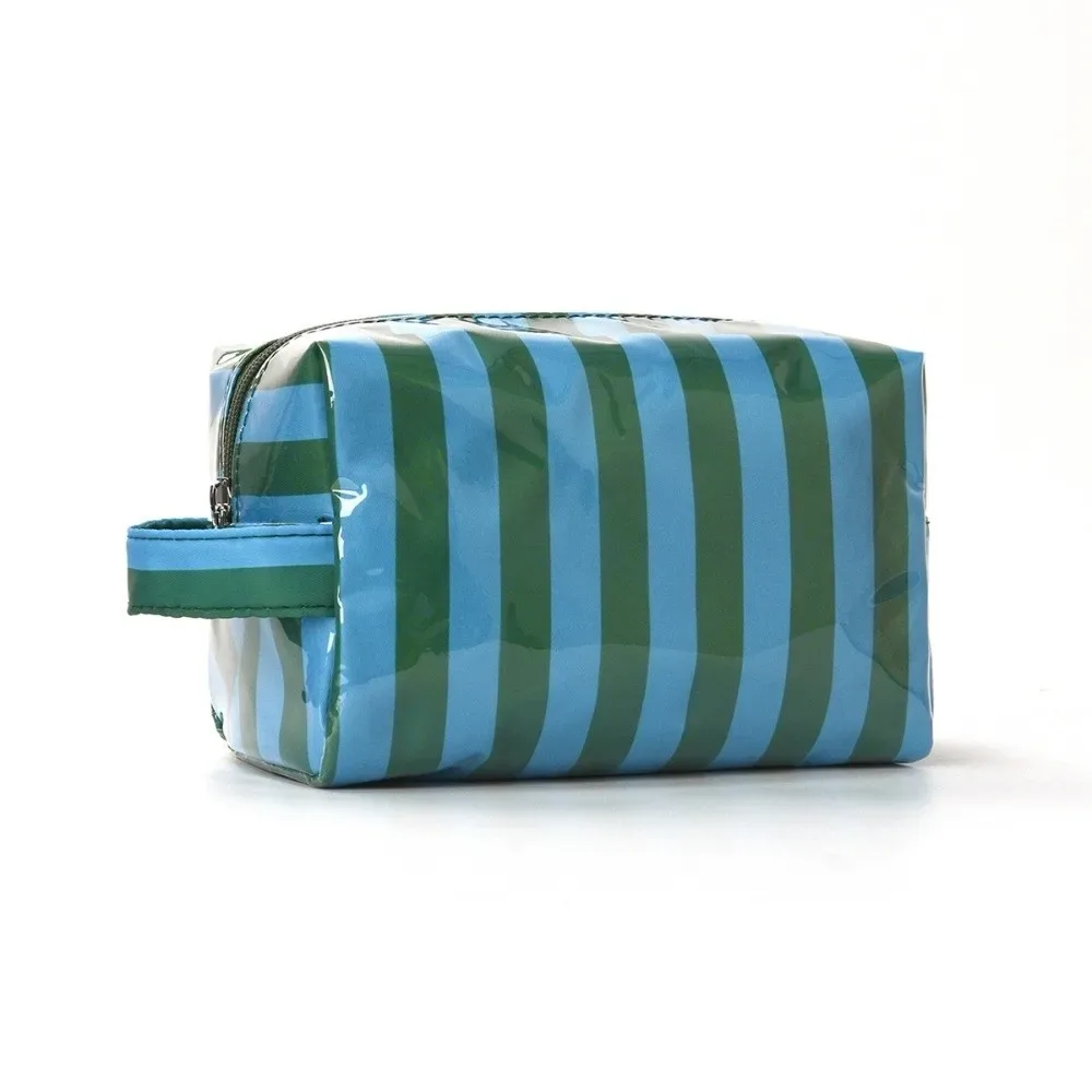 trousse de toilette imperméable rayée rose simple sac de rangement cosmétique de voyage portable grande capacité organisateur de maquillage en pvc