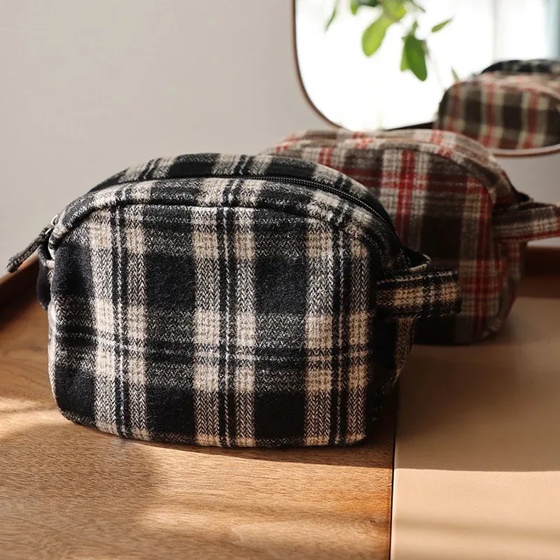 Pochette de maquillage rétro en toile, grande trousse de toilette de voyage, pochette portable pour rouges à lèvres, pochette de bain et de douche pour femme