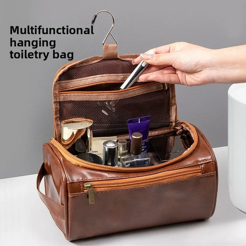 sac à cosmétiques rétro en pu, grande capacité, imperméable, pochette de rangement pour maquillage 3d pour les voyages et les affaires