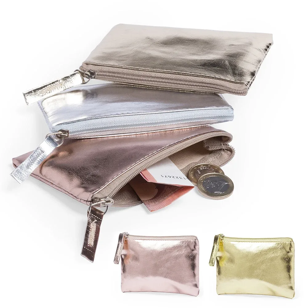 porte-monnaie en cuir verni avec fermeture éclair, couleur or rose argent, sac de rangement ultra-fin pour cartes et clés, mini portefeuille, cadeaux pour filles, nouvelle collection