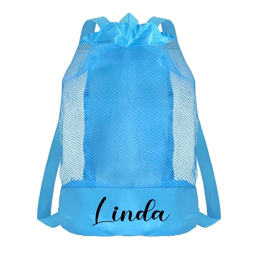 sac de plage personnalisé en filet avec cordon de serrage, sac à dos de rangement pour jouets de natation pour enfants, sac cadeau personnalisé pour les voyages d'été en bord de mer