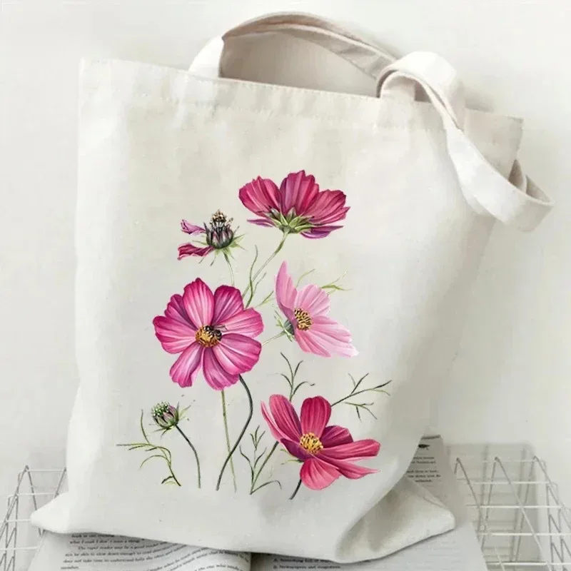 sac fourre-tout en toile décontracté peinture à l'huile fleurs sauvages imprimer dame sac à bandoulière style plante marguerite vintage fleur femmes sac à main
