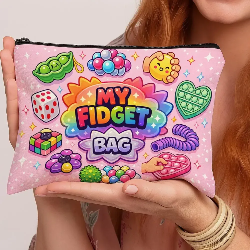 trousse de maquillage ludique pop art avec motif icônes fidget toy, organisateur de voyage pour articles de toilette à motif floral, pochette cosmétique portable