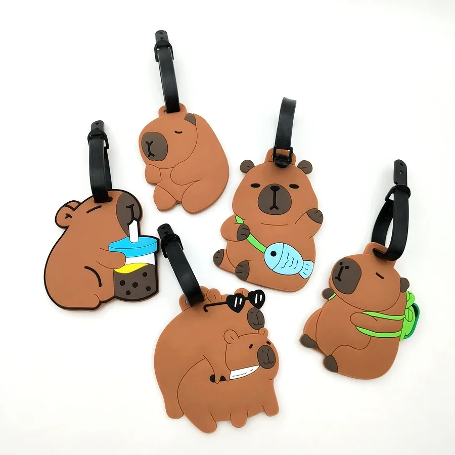 1//2/3 pièces mignon animal kapibala pvc caoutchouc souple étiquette de bagage cintre identification étiquette sac cintre bagages cintre anti perte sangle