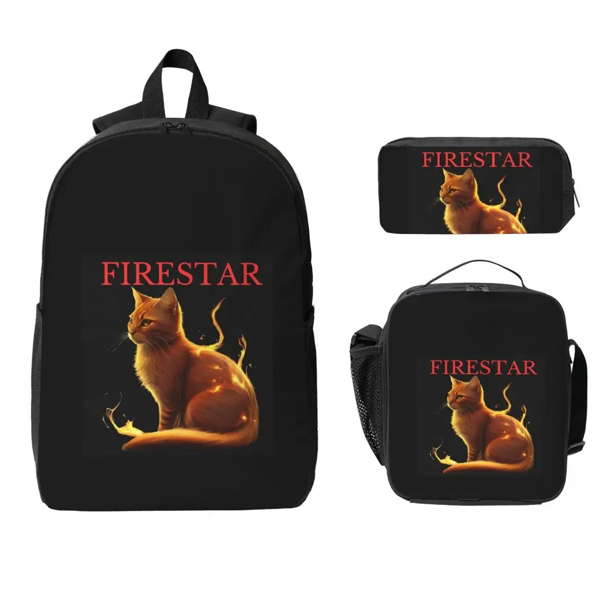 guerrier chats couleur roue sac à dos étudiant garçons filles bookbag sac d'école ordinateur portable sacs à bandoulière 3ps sac à déjeuner isolé trousse à crayons