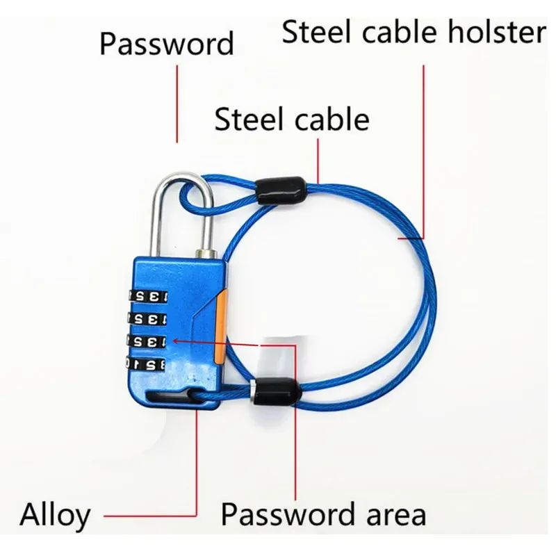 cadenas à combinaison réinitialisable compact à 4 chiffres, corps étroit, câble extra long de 50 cm pour valise, voyage
