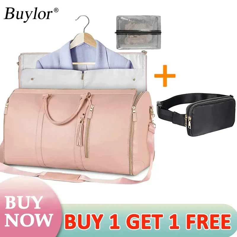 buylor lot de 2 sacs pliables pour costumes, grande capacité, sac de voyage avec pochette à chaussures, sac à main imperméable pour femme, sac de sport extérieur