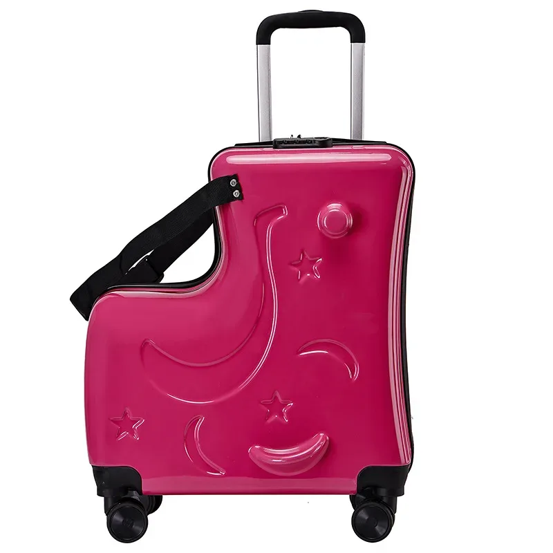 nouvelle valise pour enfants cheval en bois assis pour monter sur les bagages avec 360 ° petite valise de voyage à roue pivotante de 20/24 pouces embarquée