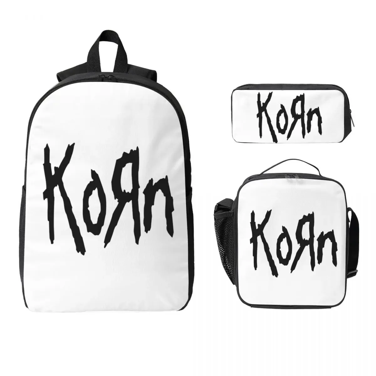 sac à dos korn band rock metal music, sac à livres pour étudiants, sac d'école, sacs à bandoulière, 3 pièces, sac à déjeuner isotherme, trousse à crayons
