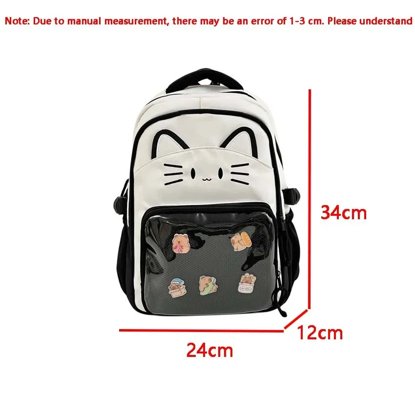 y2k mignon chat ita sacs à dos grande capacité sac à dos décontracté fille transparent bricolage affichage sac à dos dessin animé à la mode voyage cartables