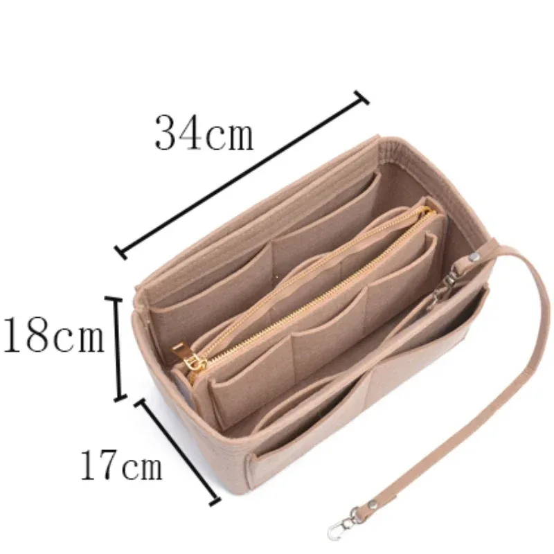 sac de rangement de maquillage multifonctionnel de grande capacité, doublure de gril en feutre, sac de voyage portable dans un sac, évaluation cosmétique