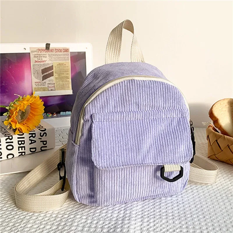 mini sac à dos en velours côtelé simple pour femme, style campus, capacité de document pure, double initié, solide, mode
