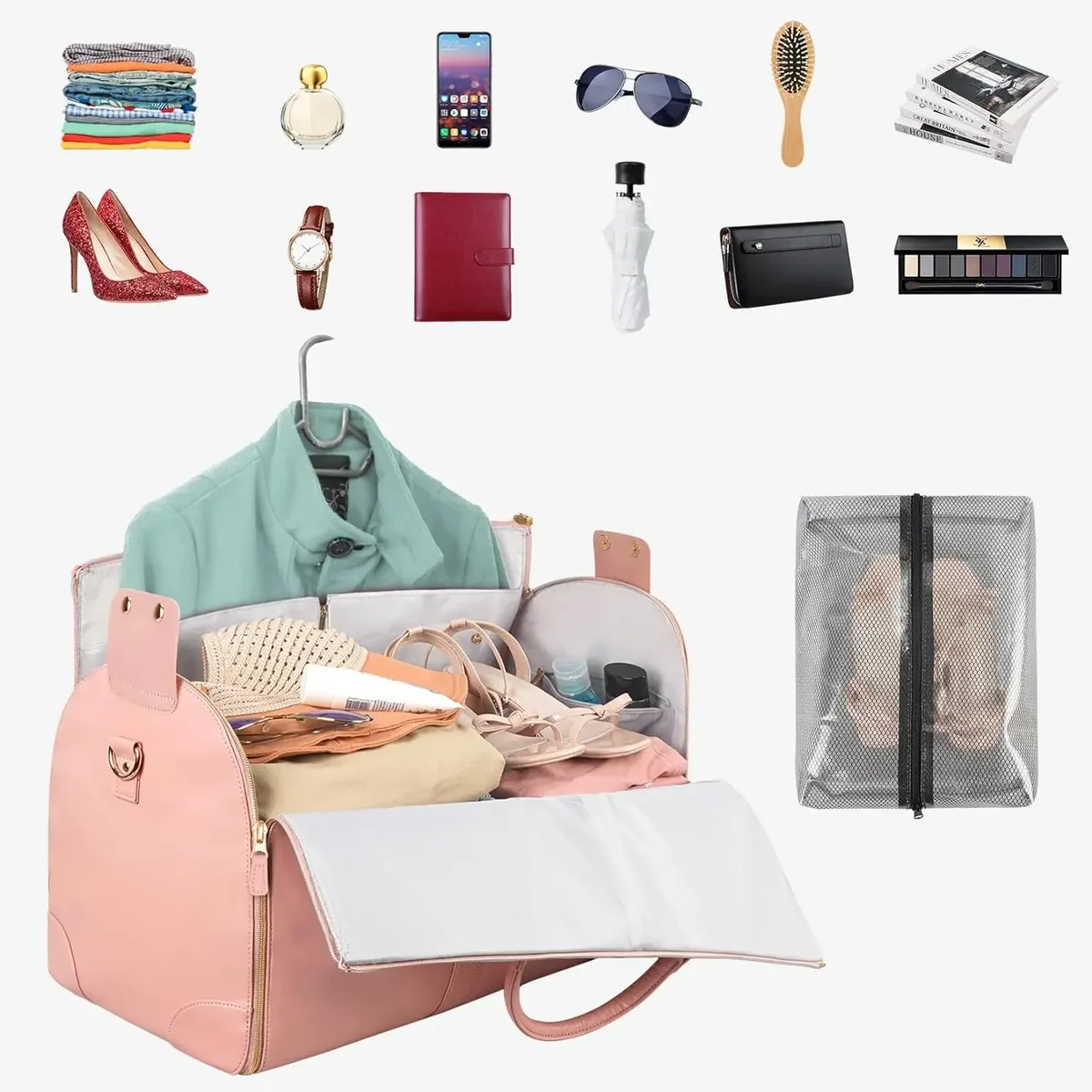 sac de voyage pliable pour femmes, sac à vêtements pratique, grand sac polochon en cuir pu, sac de voyage d'affaires pour femmes