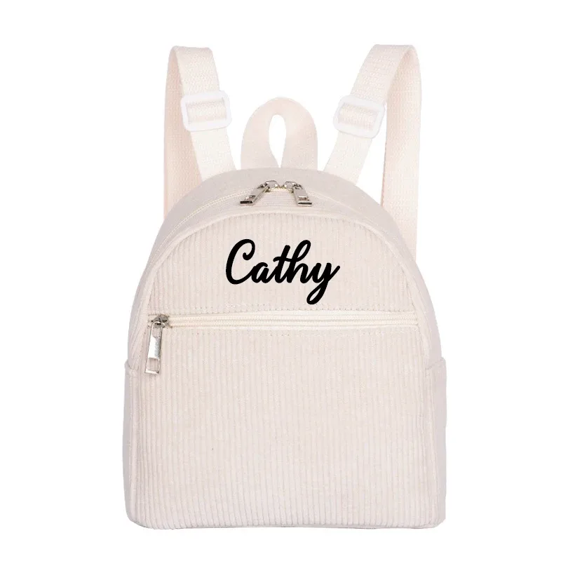 Sac à dos en velours côtelé avec nom brodé personnalisé, solide, multicolore, Simple, décontracté, léger, parfait pour les déplacements quotidiens, voyage Essentia