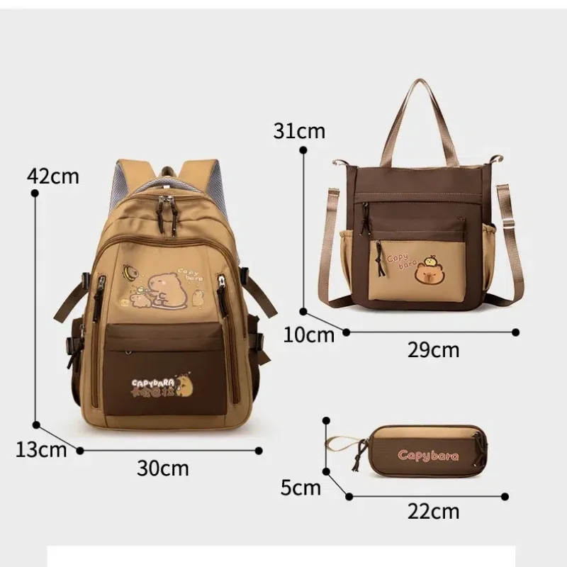 kawaii capybara école sac à dos 3 pièces filles sacs d'école ensemble sacs à dos décontractés enfants livre sac enfants cartable voyage sac à dos