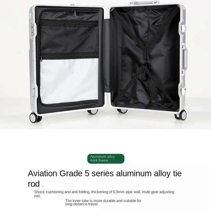 nouveau bagage cadre en aluminium ouverture avant pochette d'ordinateur valises de voyage multifonctions 20 pouces transporteur cabine sac boîtier de chariot