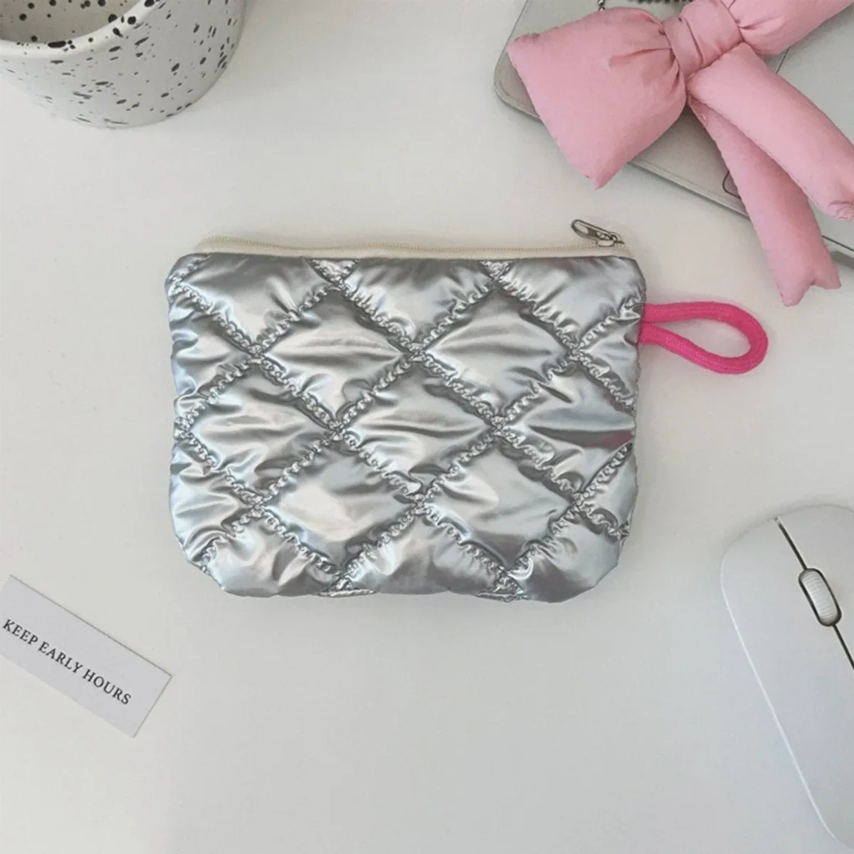 porte-monnaie à motif d'arc lingge argenté, petit portefeuille en toile pour dames et filles, sac de rangement pour écouteurs, clé de monnaie, pochette à fermeture éclair