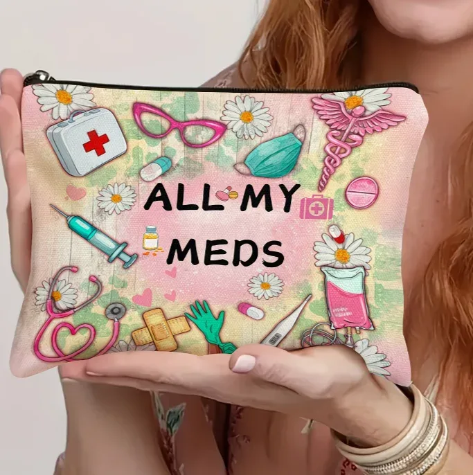 sac de rangement en toile all my meds - portable, design coloré pour médicaments, cosmétiques et articles de voyage, organiseur de soins personnels