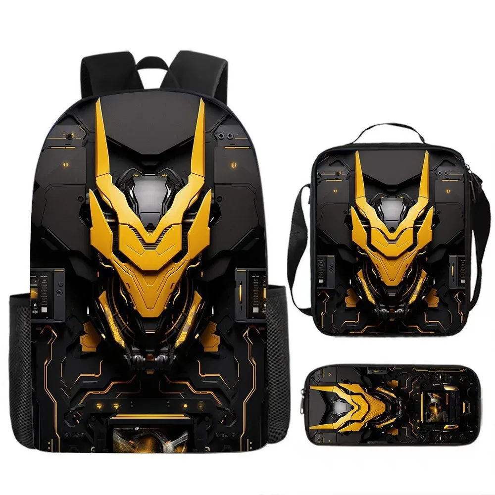 Sacs d'école de luxe originaux et cool de style mécanique, imprimés en 3D, lot de 3 pièces : sac à dos pour ordinateur portable, sac à déjeuner et trousse à crayons