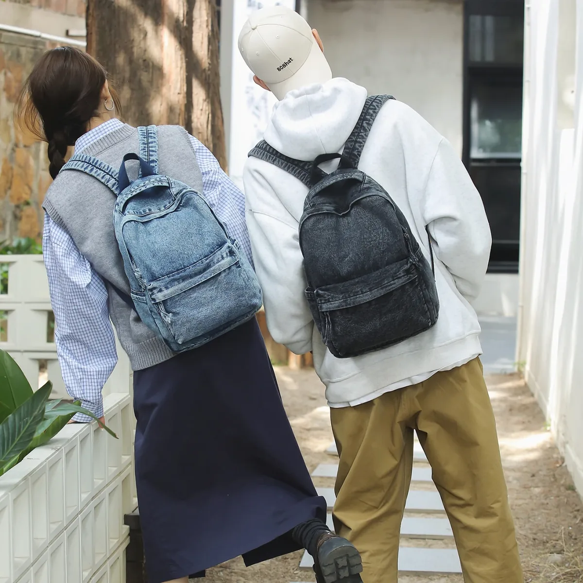 sac à dos en jean délavé vintage, léger, grande capacité, pour étudiants, sac d'école, sac de voyage décontracté, noir, bleu, nuances rétro