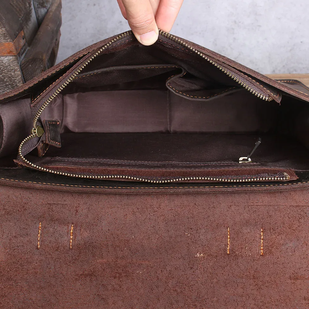 sac à dos vintage en cuir véritable pour hommes, mallette pour ordinateur portable de grande capacité, sac à main en cuir de vache crazy horse, sac à bandoulière, sacoche