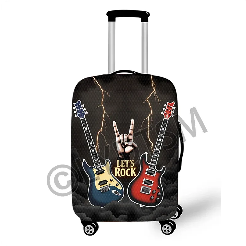 couverture de bagage avec notes musicales, couverture de valise graphique pour guitare rock, piano, tambour, boîtier de chariot élastique, housse de protection pour voyage
