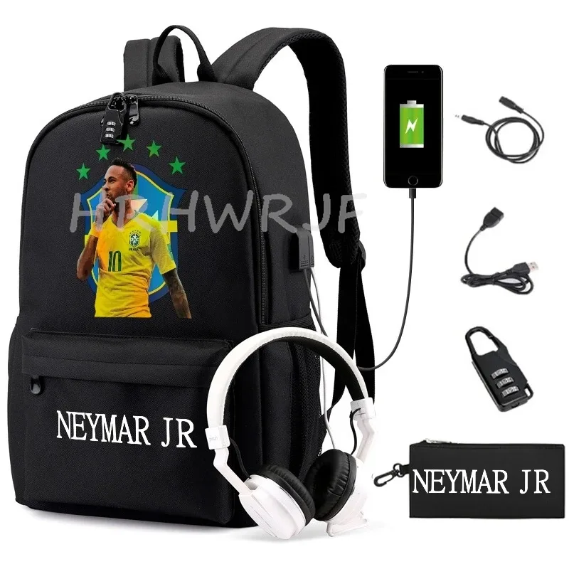 sac à dos neymar imprimé usb pour adolescents, sac à bandoulière pour ordinateur portable, sac à dos à la mode pour filles et garçons, sacs à dos pour lycée, mochilas de voyage