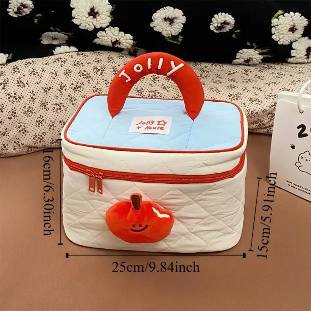 trousse de maquillage portable carrée kawaii couleur dopamine, sac de voyage à fermeture éclair pour cosmétiques et articles de toilette