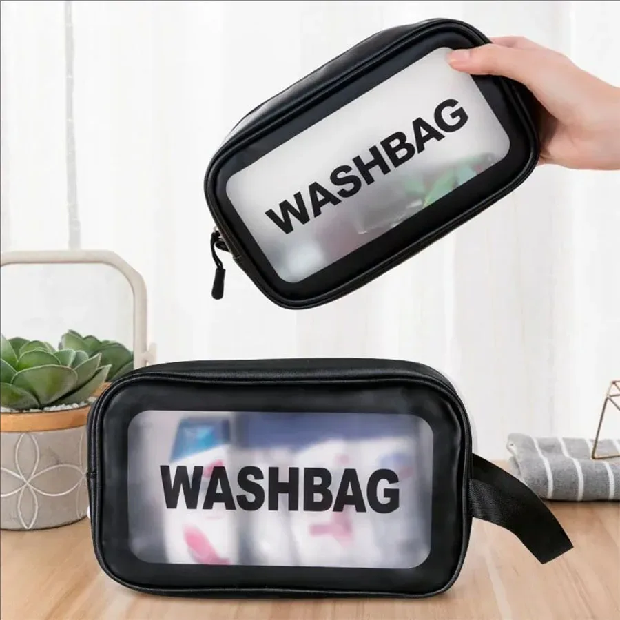 trousse de toilette de voyage portable noire transparente pour femme, pochette de rangement de maquillage étanche, organisateur de cosmétiques de grande capacité, 1 pièce