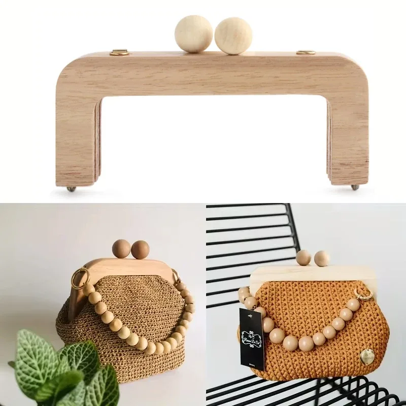 cadre de portefeuille d'embrayage en bois 20x8cm, 1 pièce/2 pièces, cadre en bois massif avec fermeture à vis, boucle baiser, poignée de sac à bandoulière