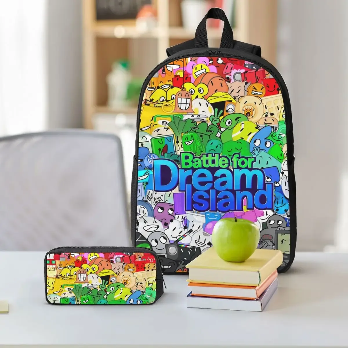 bfdi cast sac à dos étudiant garçons filles bookbag sac d'école ordinateur sacs à bandoulière 3ps sac à déjeuner isolé trousse à crayons