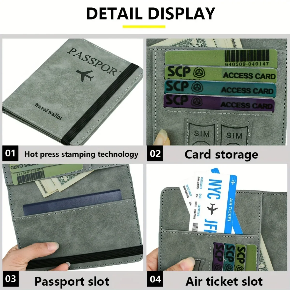 porte-passeport rétro en pu, portefeuille multifonction avec blocage rfid, housses de passeport avec emplacements pour cartes et objets personnels
