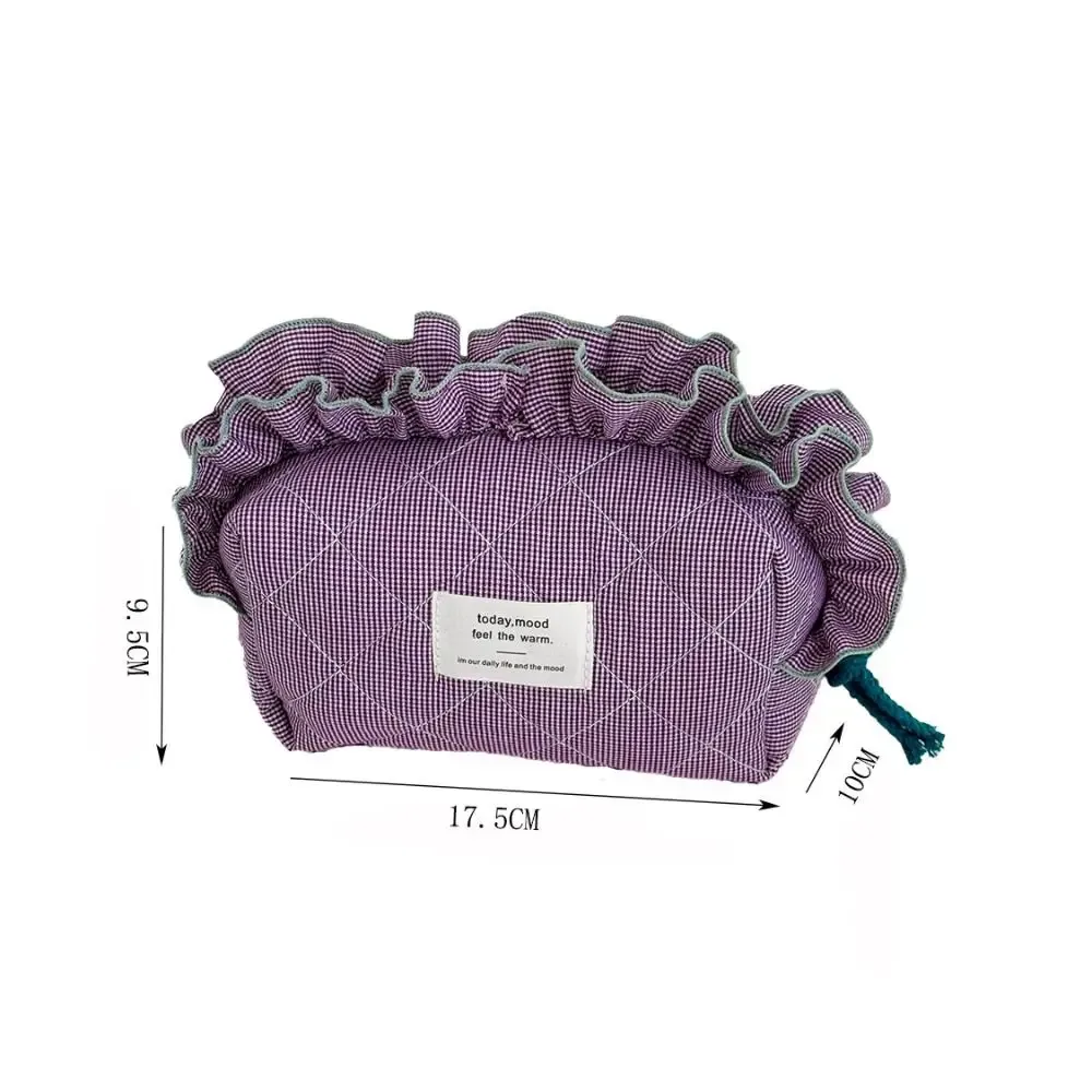 sac de maquillage cosmétique vintage vichy portable, organisateur, pochette cosmétique de grande capacité, bords à volants, pochette en dentelle douce, usage quotidien