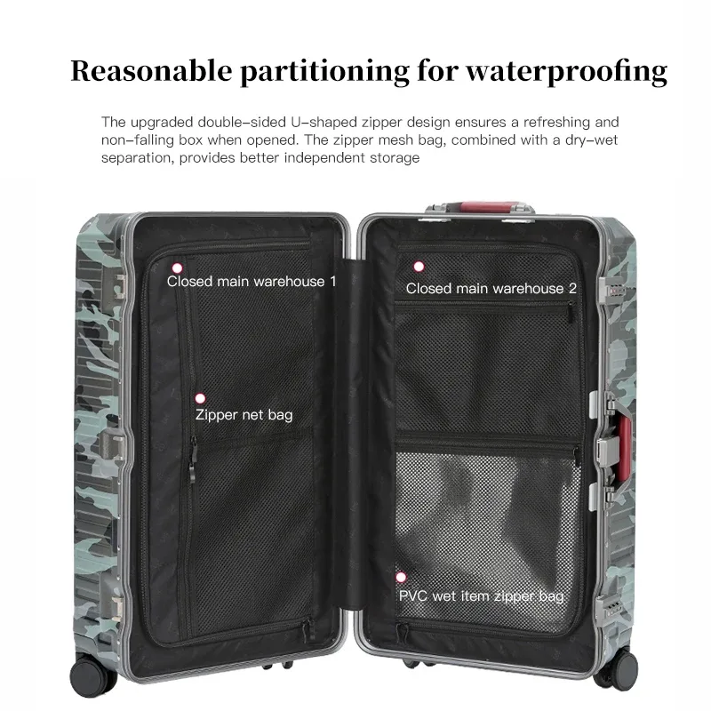 valise à poignée large valise de voyage hommes 20 24 26 bagage à main femmes pc cadre en aluminium boîtier de chariot