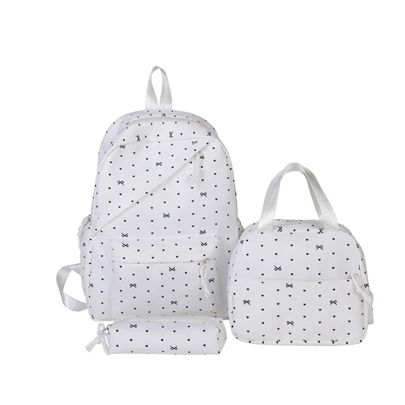 sac à dos en nylon à pois avec boîte à lunch et trousse à crayons, ensemble de sacs à livres pour étudiants, grande capacité pour adolescentes, filles et femmes, 3 pièces