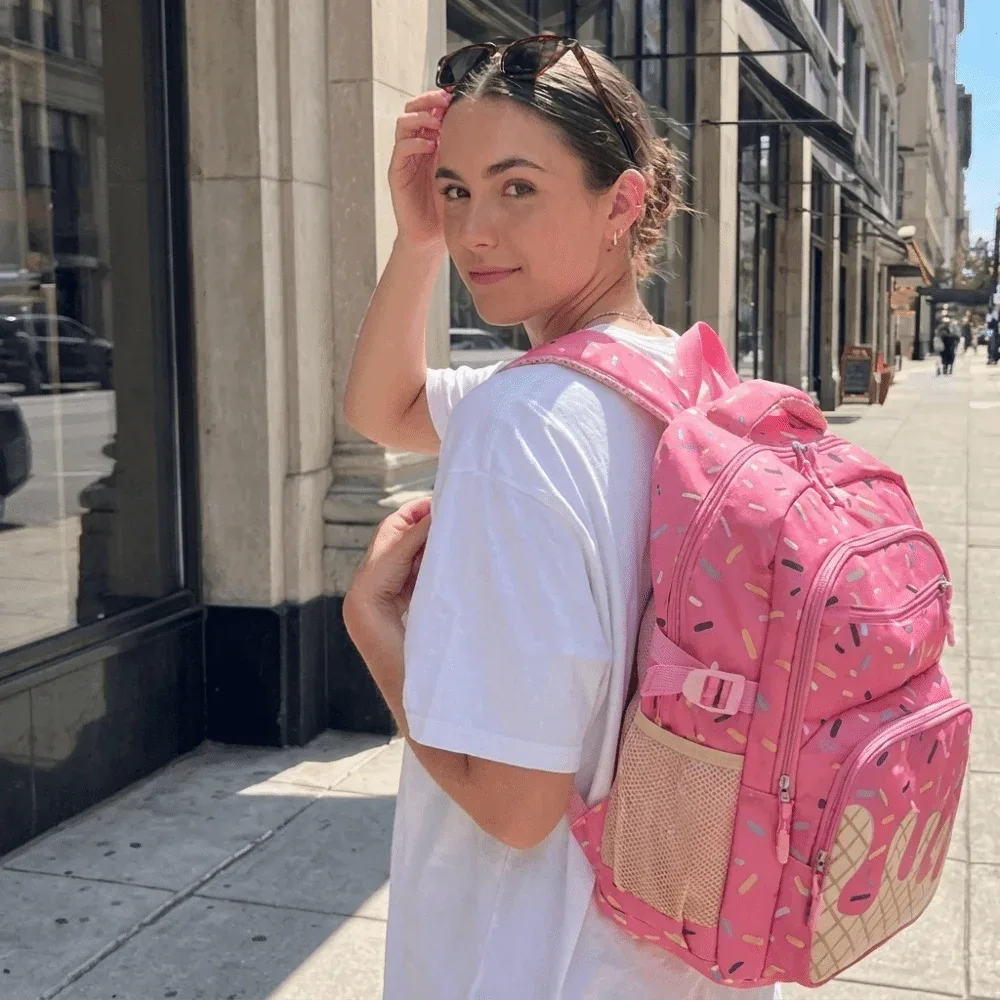 ensemble sac à dos en tissu oxford imprimé crème glacée avec trousse et sac bandoulière, sac à livres assorti, sac fourre-tout grande capacité pour le quotidien