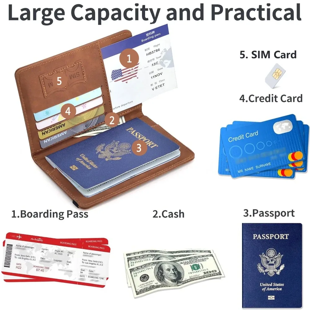 porte-passeport pour voyage essentials, étui portefeuille pour accessoires de voyage, porte-livres de passeport pour femmes/hommes