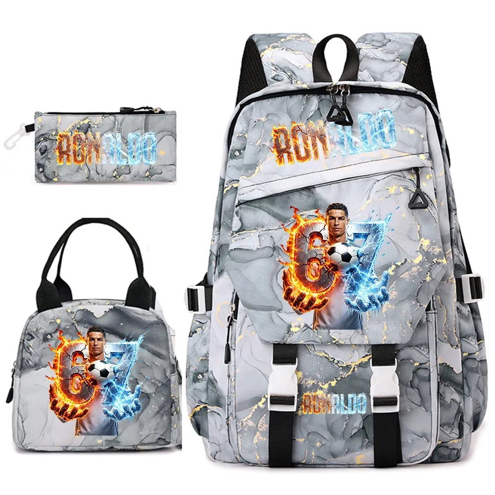 ensemble de sacs à dos pour étudiants avec imprimé cr7 ronaldo 67, avec sac à lunch et trousse à crayons, sac à dos de voyage pour adolescentes